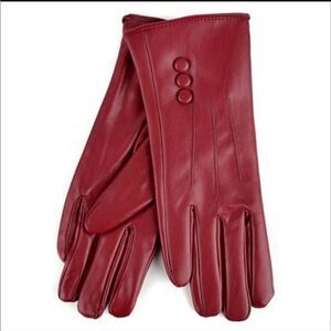 33. Red Vegan Leather Warm Gloves Touchscreen